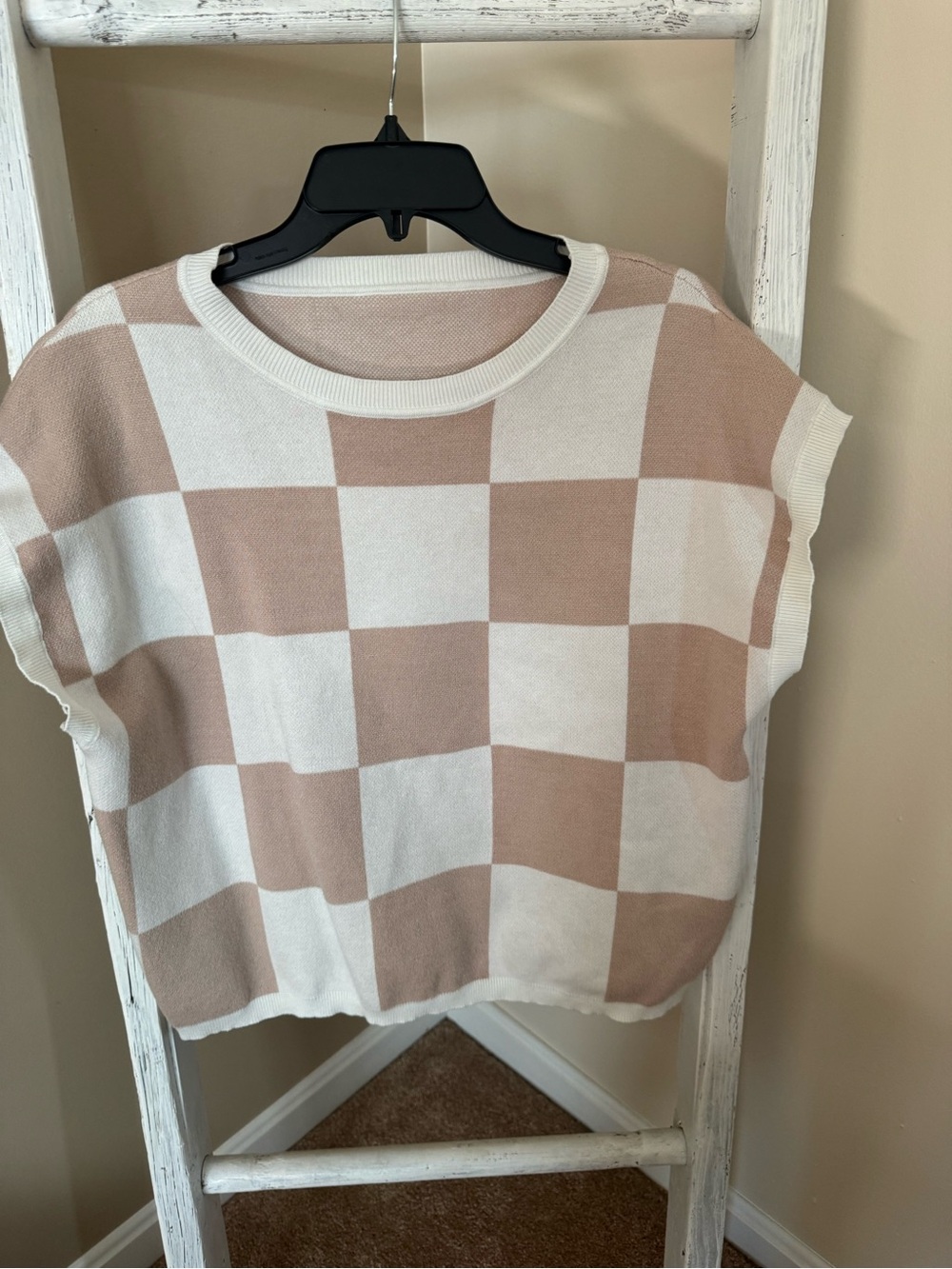 Women's Checker Knit Top - Cream & Tan